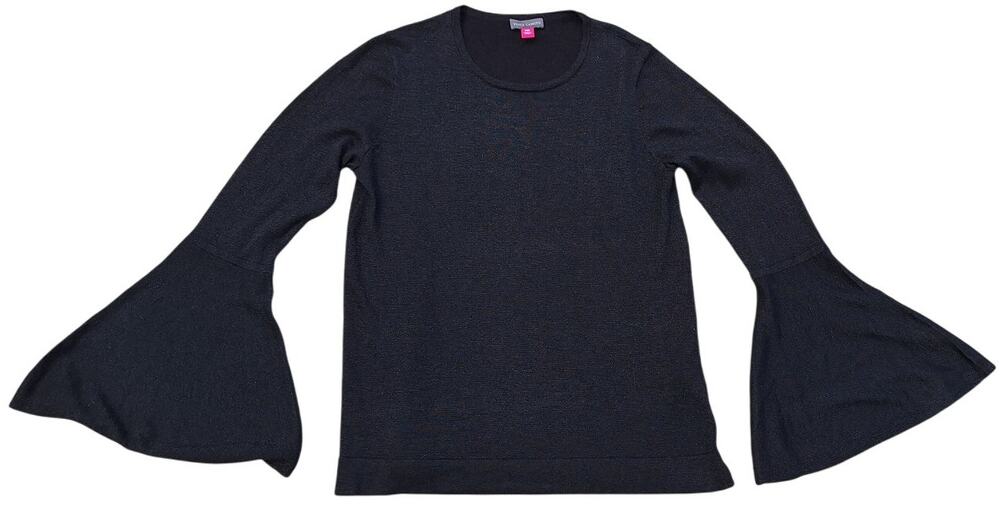 Vince Camuto Viscose Metallic Bell Sleeves Black Lightweight Sweater Size M